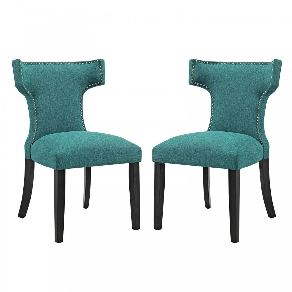Curve Dining Side Chair Fabric Set of 2, Teal