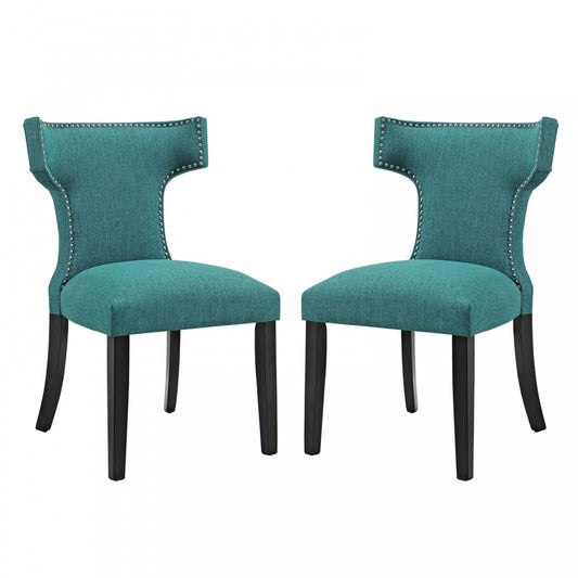 Curve Dining Side Chair Fabric Set of 2, Teal