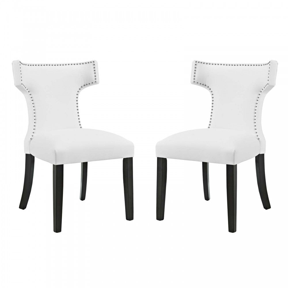 Curve Dining Side Chair Vinyl Set of 2, White