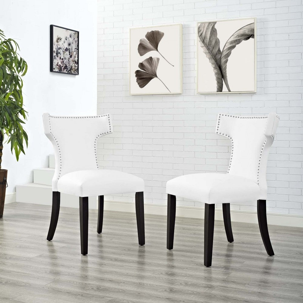 Curve Dining Side Chair Vinyl Set of 2, White