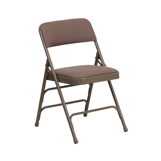 Curved Triple Braced & Double Hinged Beige Fabric Metal Folding Chair