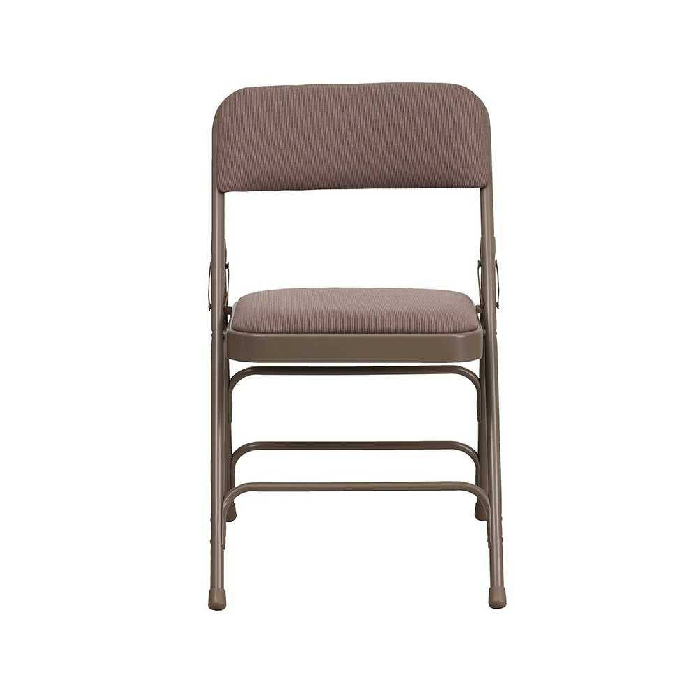 Curved Triple Braced & Double Hinged Beige Fabric Metal Folding Chair
