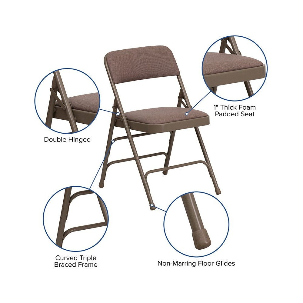 Curved Triple Braced & Double Hinged Beige Fabric Metal Folding Chair