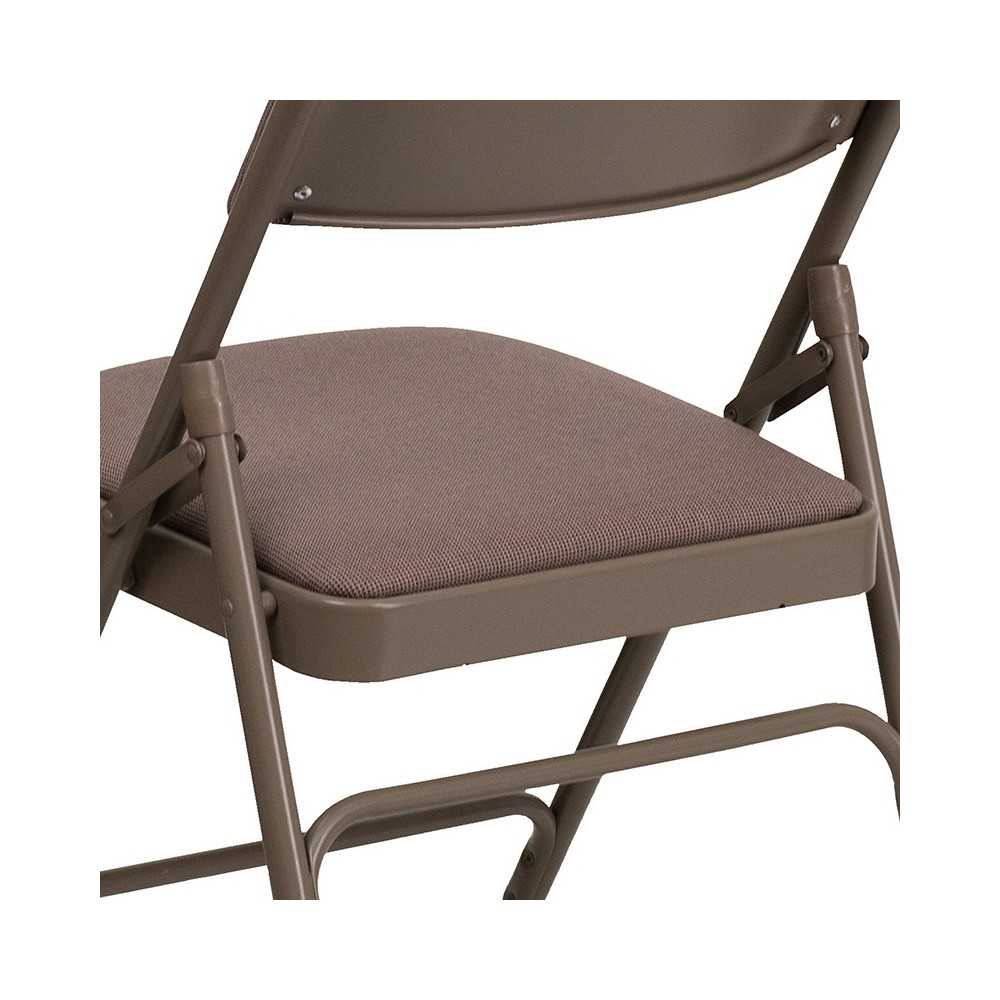 Curved Triple Braced & Double Hinged Beige Fabric Metal Folding Chair