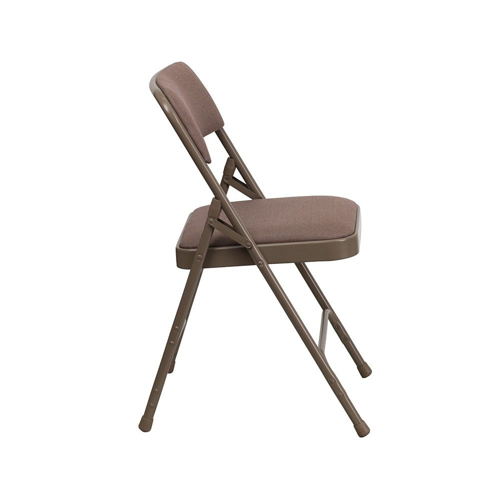Curved Triple Braced & Double Hinged Beige Fabric Metal Folding Chair