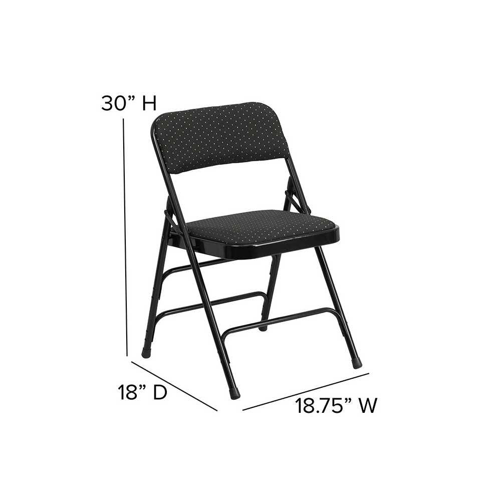 Curved Triple Braced & Double Hinged Black Patterned Fabric Metal Folding Chair