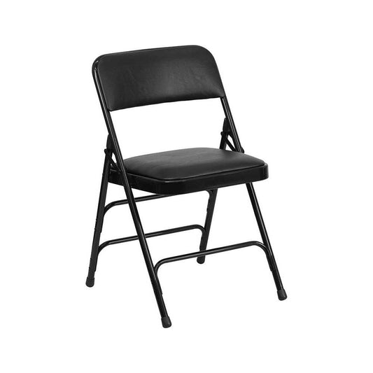 Curved Triple Braced & Double Hinged Black Vinyl Metal Folding Chair