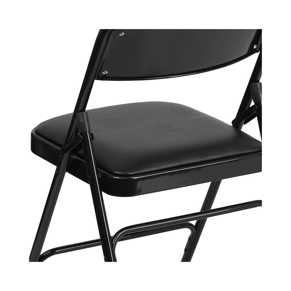 Curved Triple Braced & Double Hinged Black Vinyl Metal Folding Chair