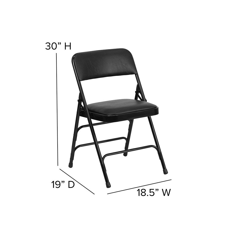 Curved Triple Braced & Double Hinged Black Vinyl Metal Folding Chair