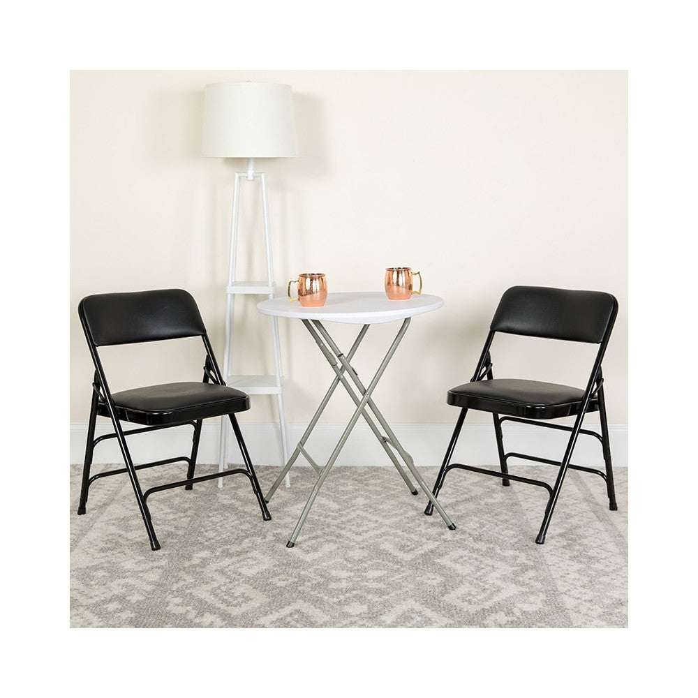 Curved Triple Braced & Double Hinged Black Vinyl Metal Folding Chair