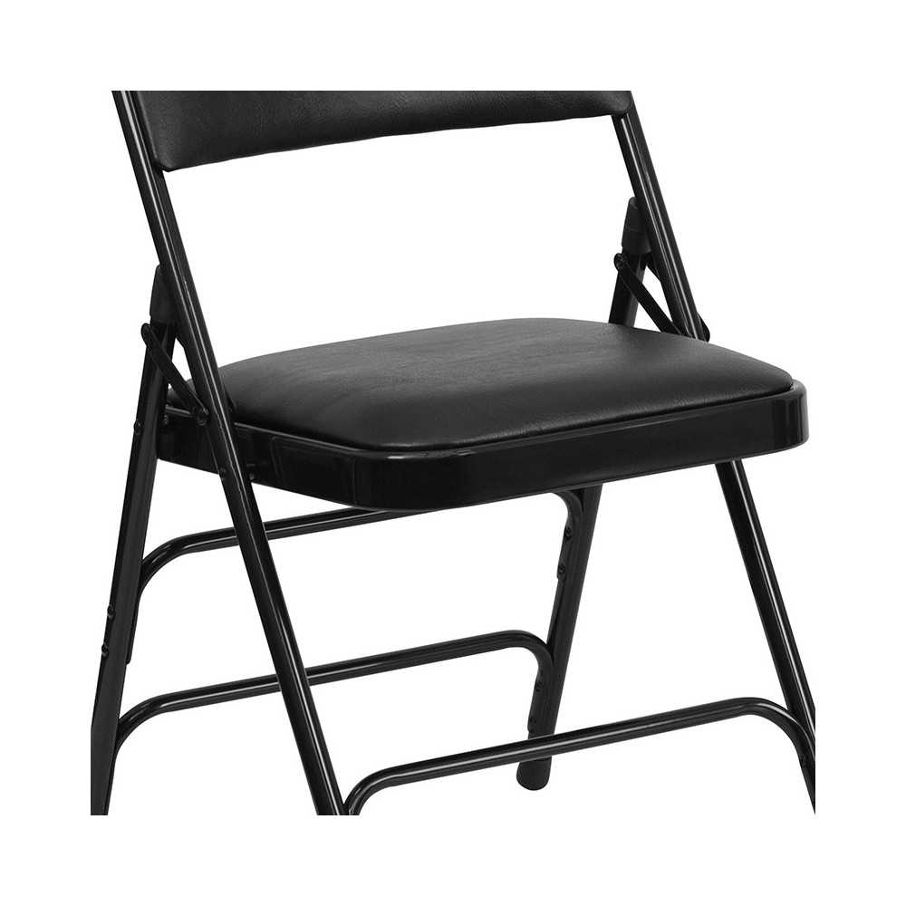 Curved Triple Braced & Double Hinged Black Vinyl Metal Folding Chair