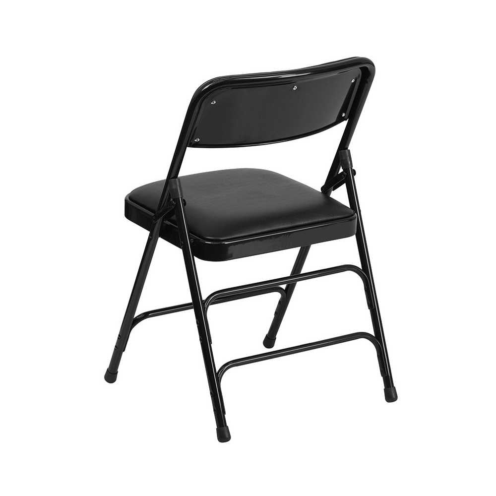 Curved Triple Braced & Double Hinged Black Vinyl Metal Folding Chair
