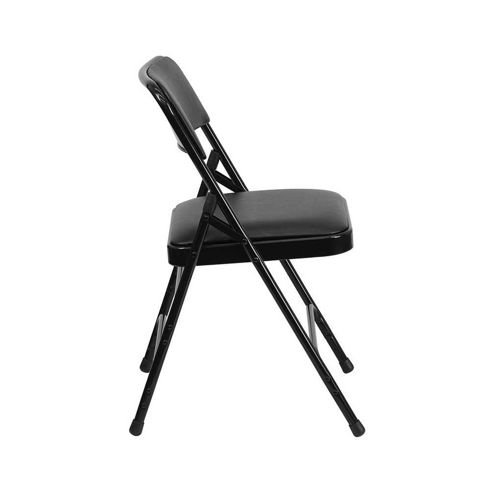 Curved Triple Braced & Double Hinged Black Vinyl Metal Folding Chair