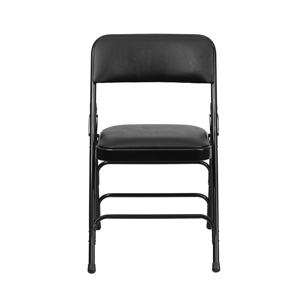 Curved Triple Braced & Double Hinged Black Vinyl Metal Folding Chair