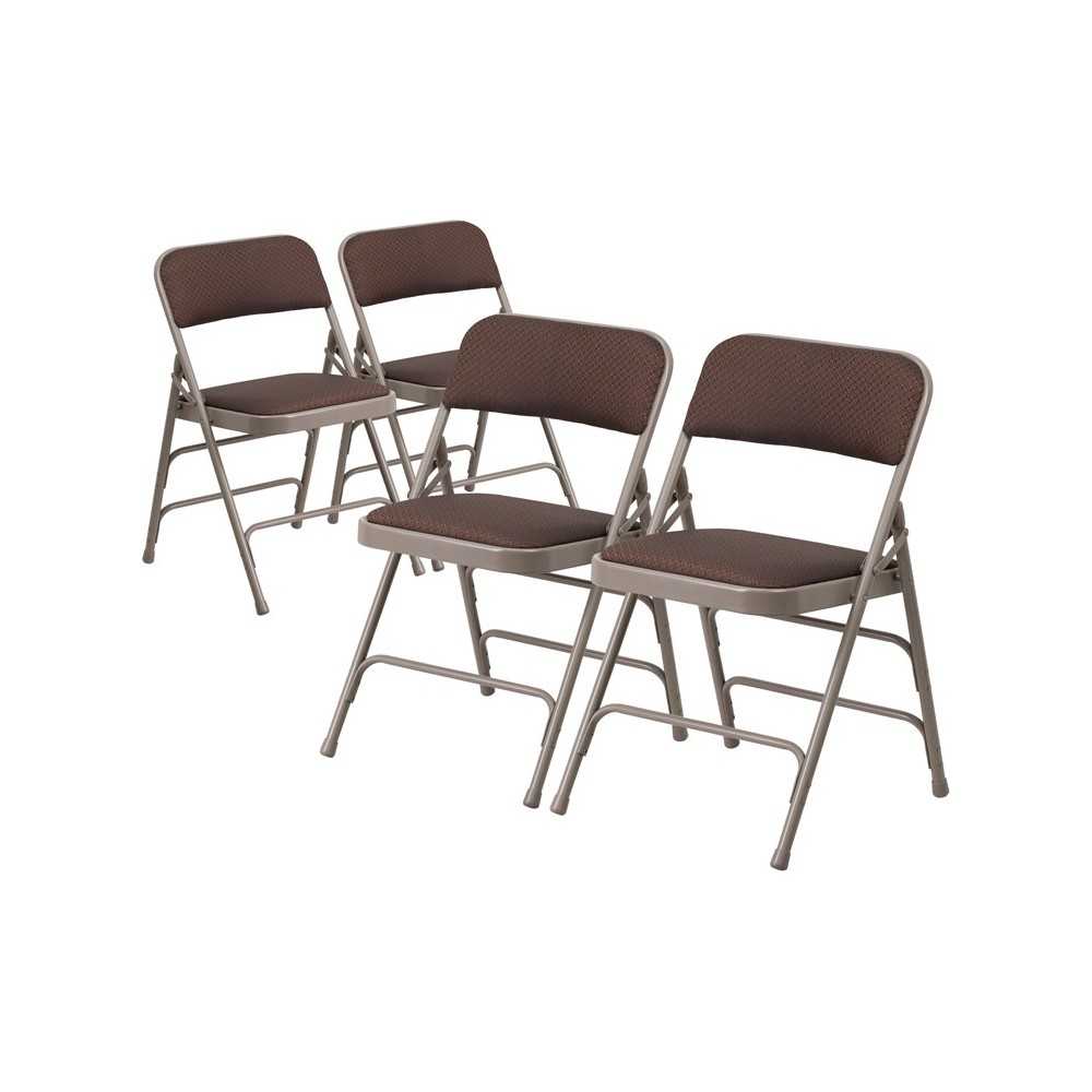 Curved Triple Braced & Double Hinged Brown Patterned Fabric Metal Folding Chair