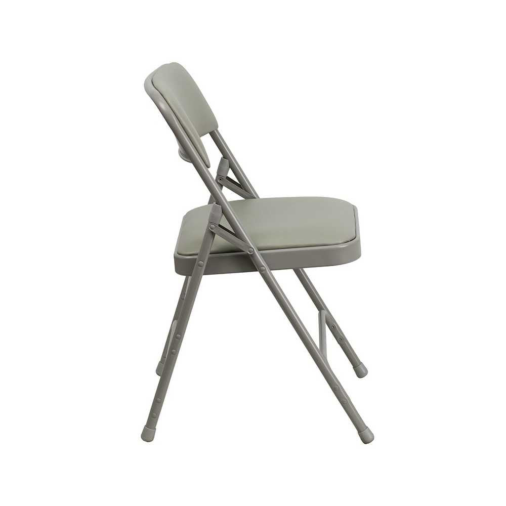 Curved Triple Braced & Double Hinged Gray Vinyl Metal Folding Chair