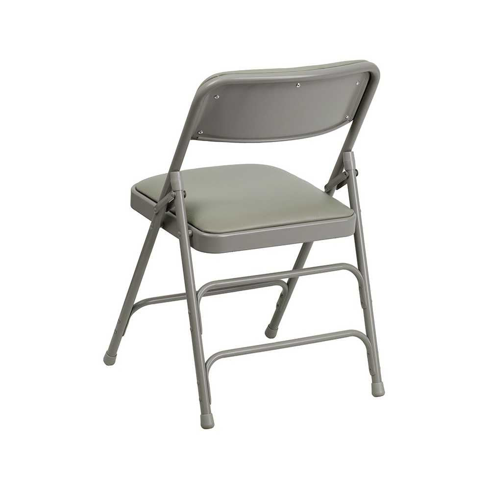 Curved Triple Braced & Double Hinged Gray Vinyl Metal Folding Chair