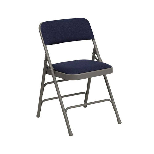 Curved Triple Braced & Double Hinged Navy Fabric Metal Folding Chair