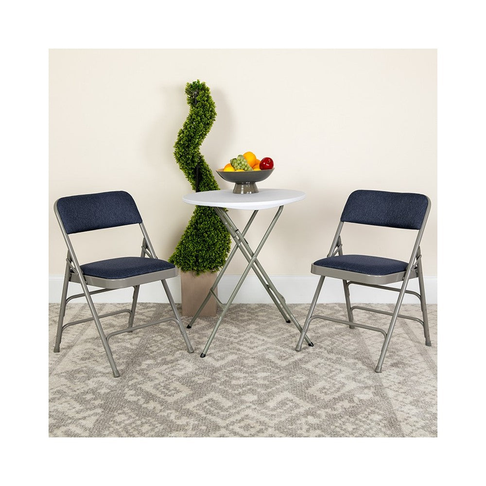 Curved Triple Braced & Double Hinged Navy Fabric Metal Folding Chair