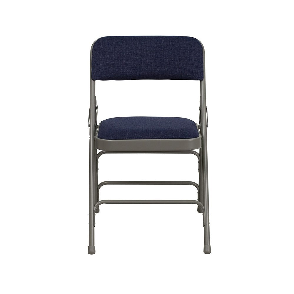 Curved Triple Braced & Double Hinged Navy Fabric Metal Folding Chair