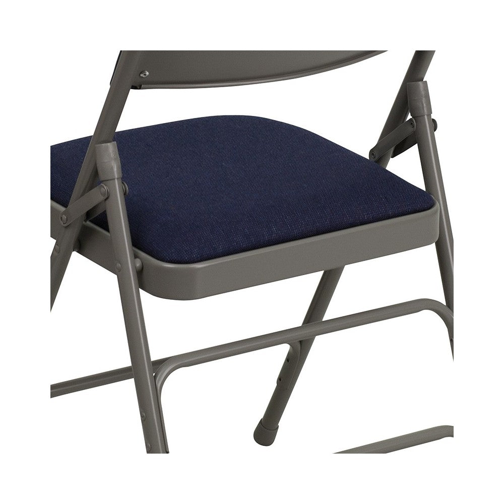 Curved Triple Braced & Double Hinged Navy Fabric Metal Folding Chair