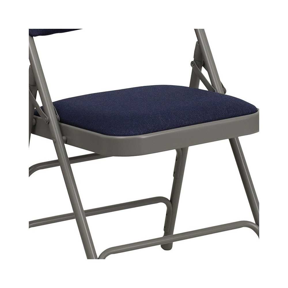 Curved Triple Braced & Double Hinged Navy Fabric Metal Folding Chair