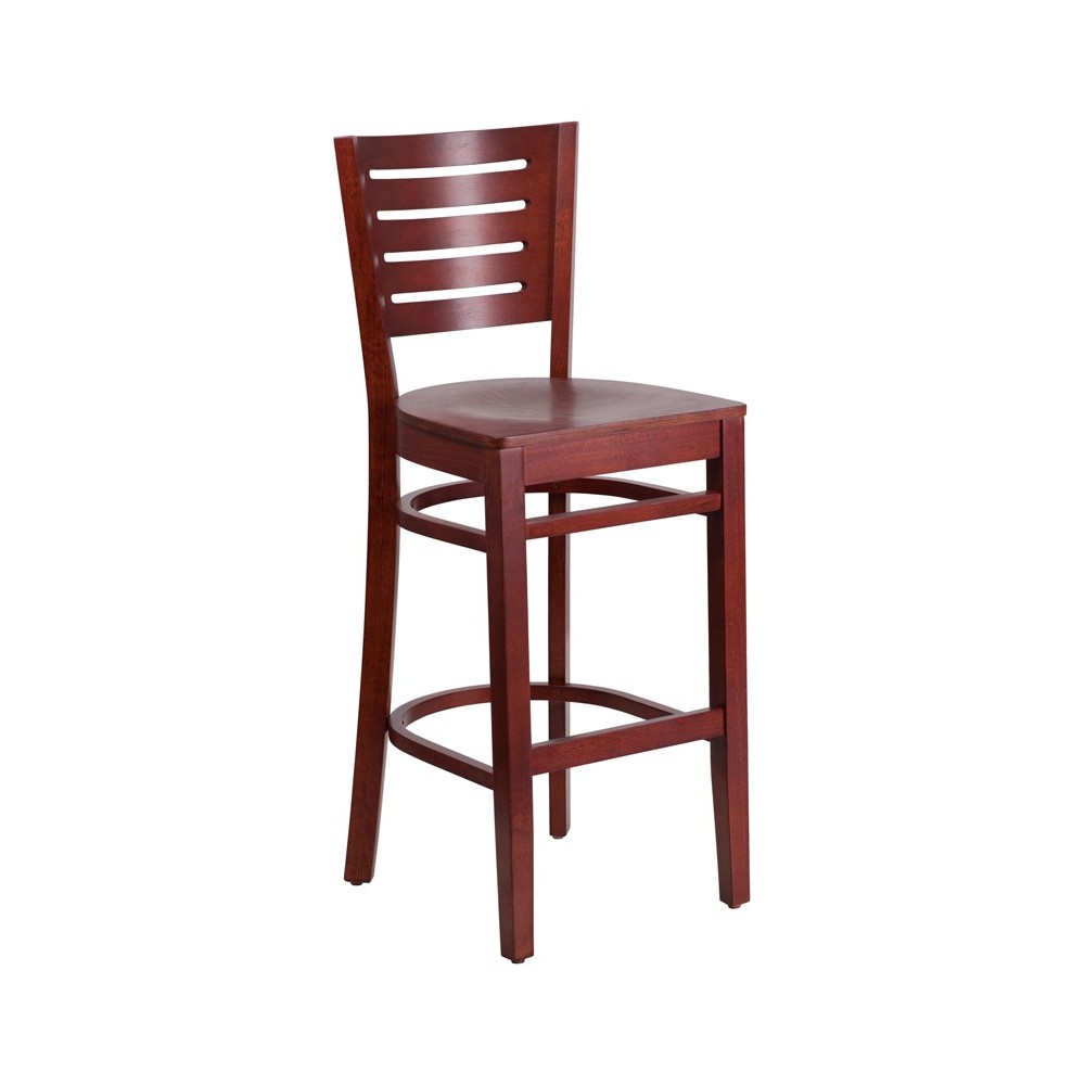 Darby Series Slat Back Mahogany Wood Restaurant Barstool