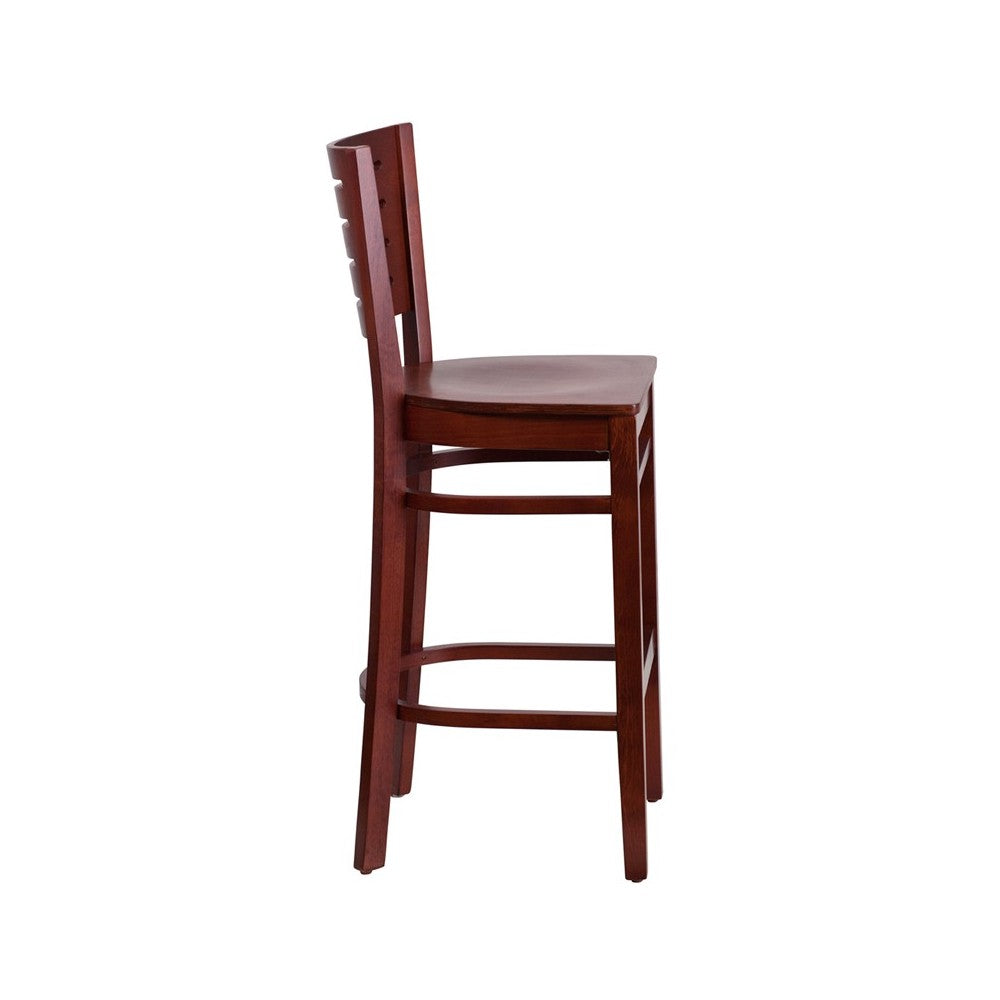 Darby Series Slat Back Mahogany Wood Restaurant Barstool