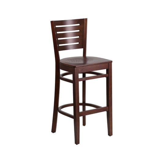 Darby Series Slat Back Walnut Wood Restaurant Barstool