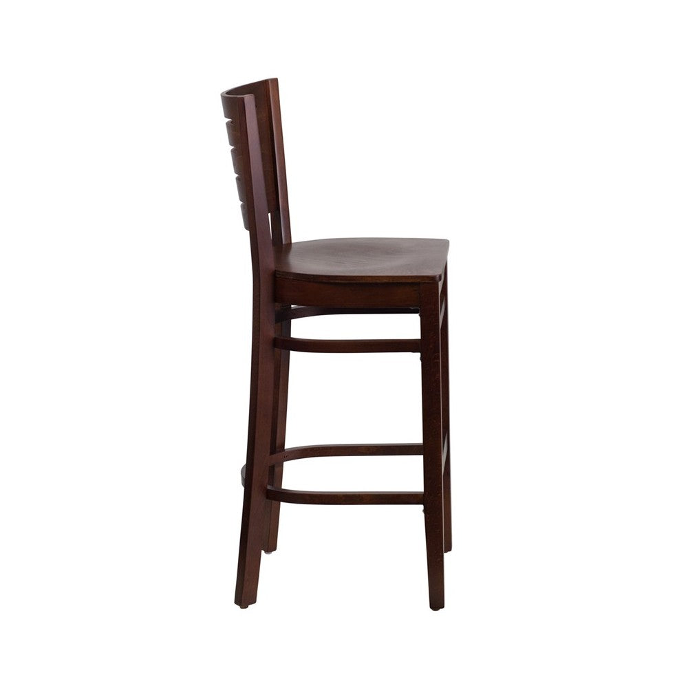 Darby Series Slat Back Walnut Wood Restaurant Barstool