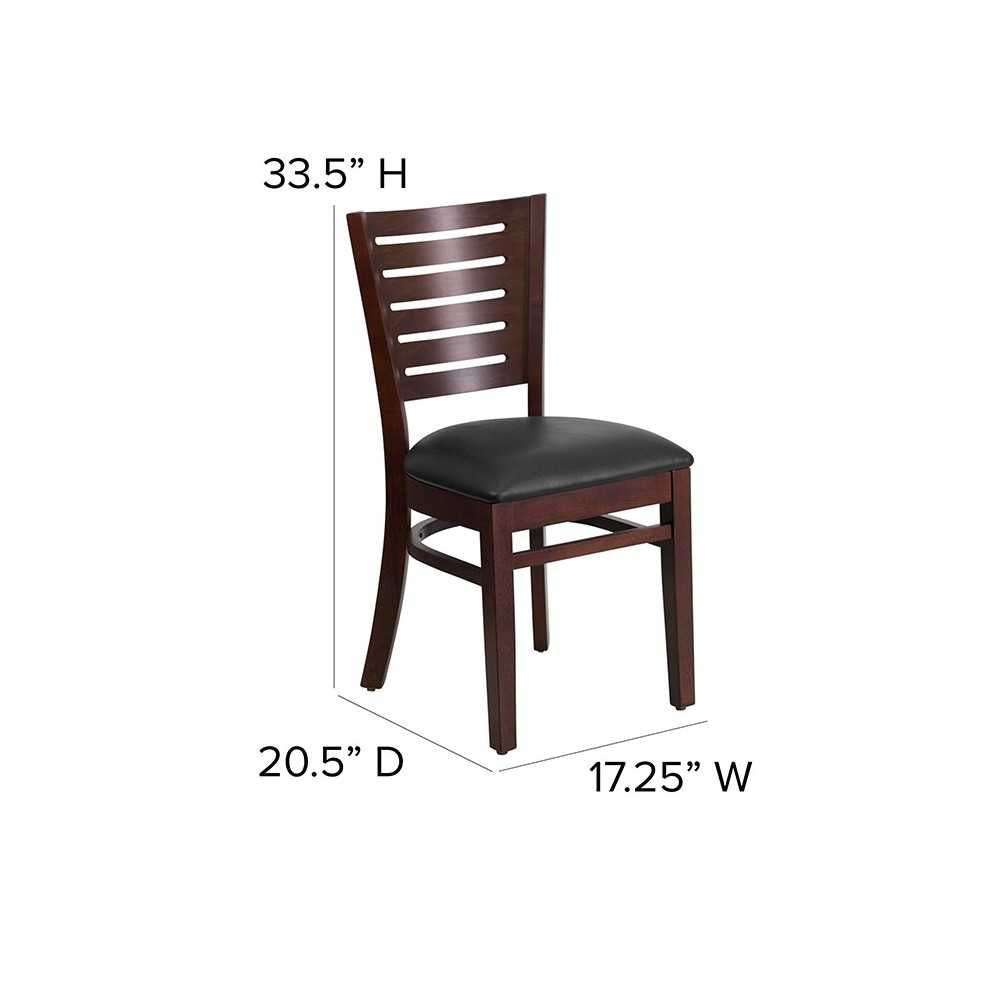 Darby Series Slat Back Walnut Wood Restaurant Chair - Black Vinyl Seat