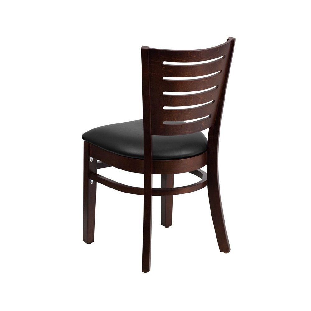 Darby Series Slat Back Walnut Wood Restaurant Chair - Black Vinyl Seat