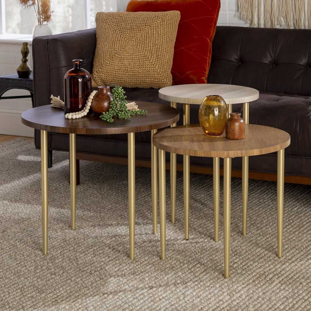 Darcy 3-Piece Round Nesting Coffee Table Set - Dark Walnut