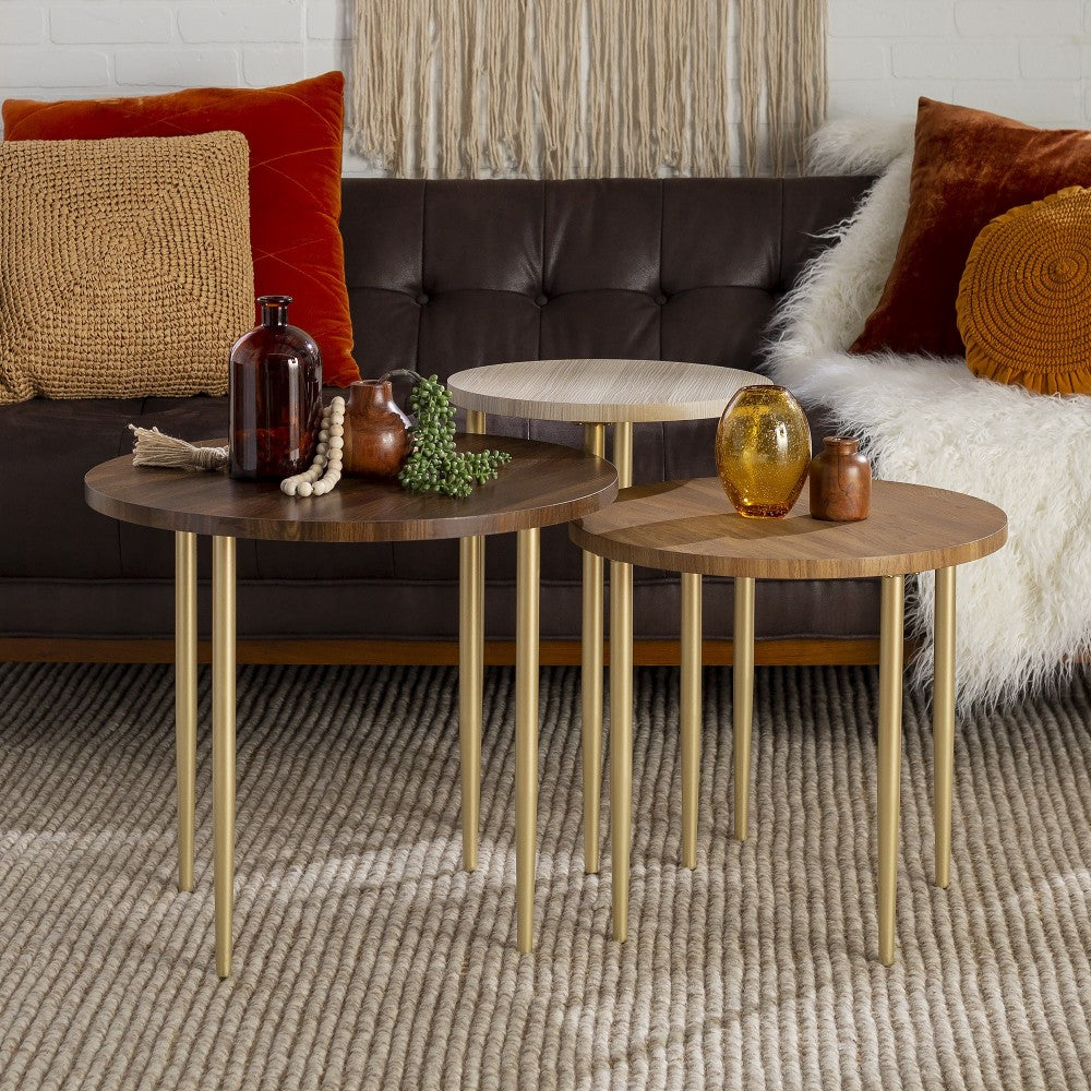 Darcy 3-Piece Round Nesting Coffee Table Set - Dark Walnut