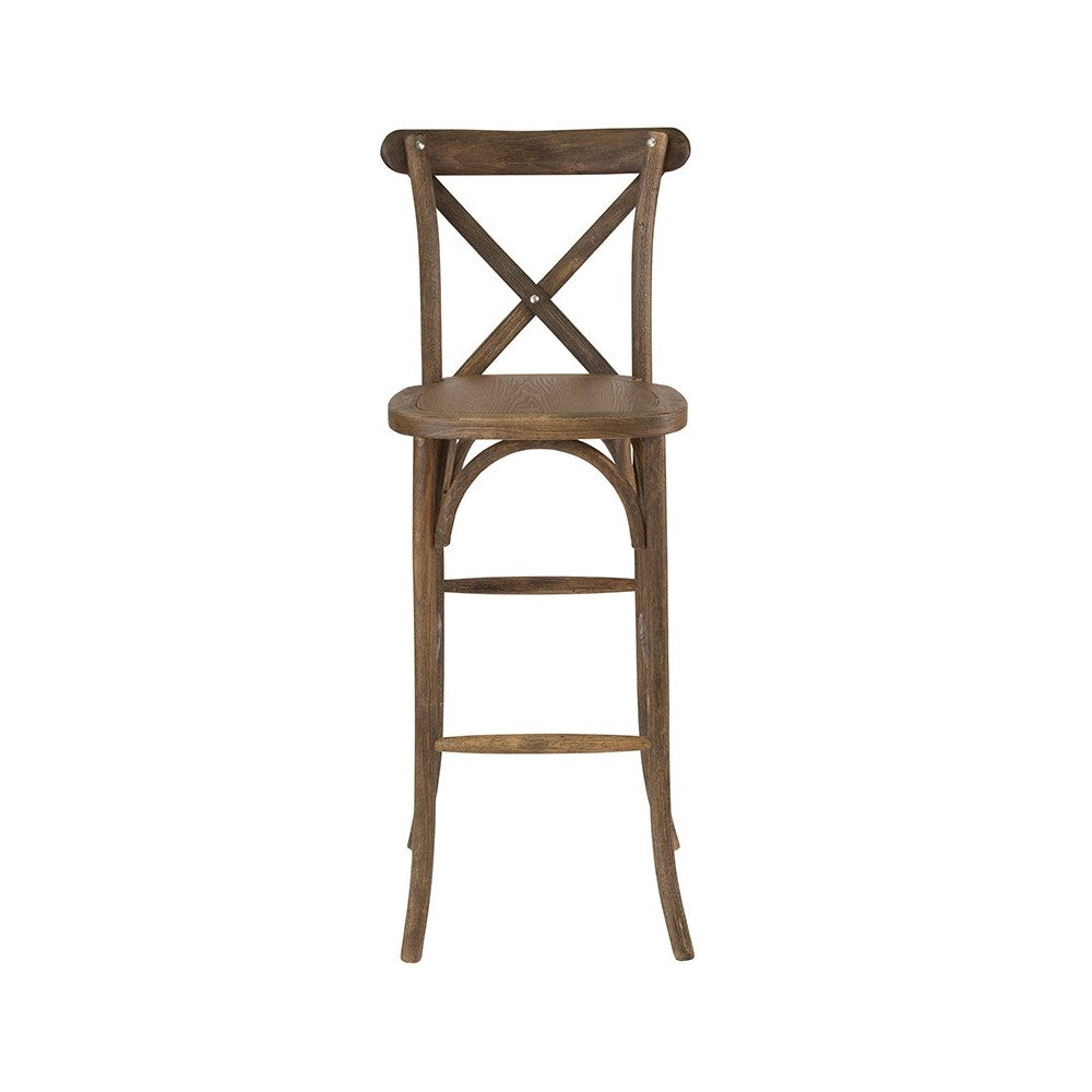 Dark Antique Wood Cross Back Barstool