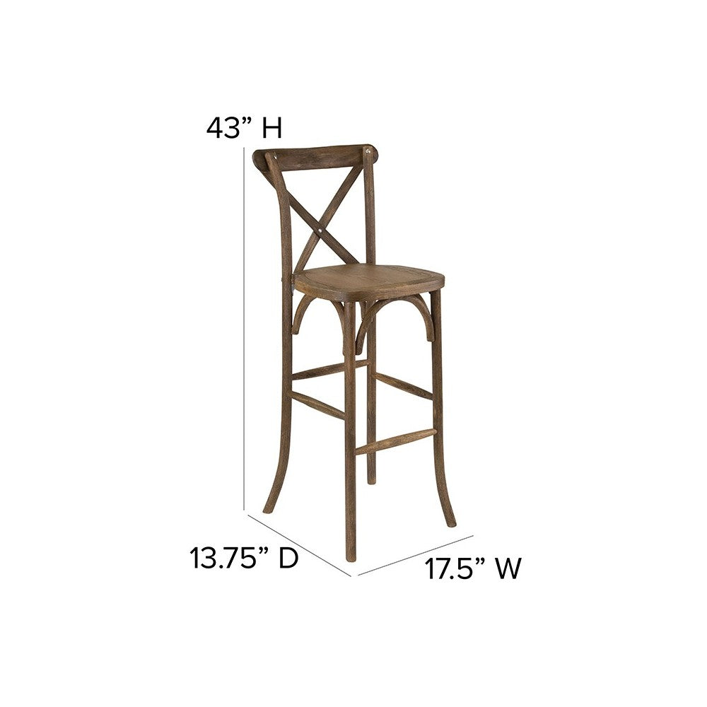 Dark Antique Wood Cross Back Barstool