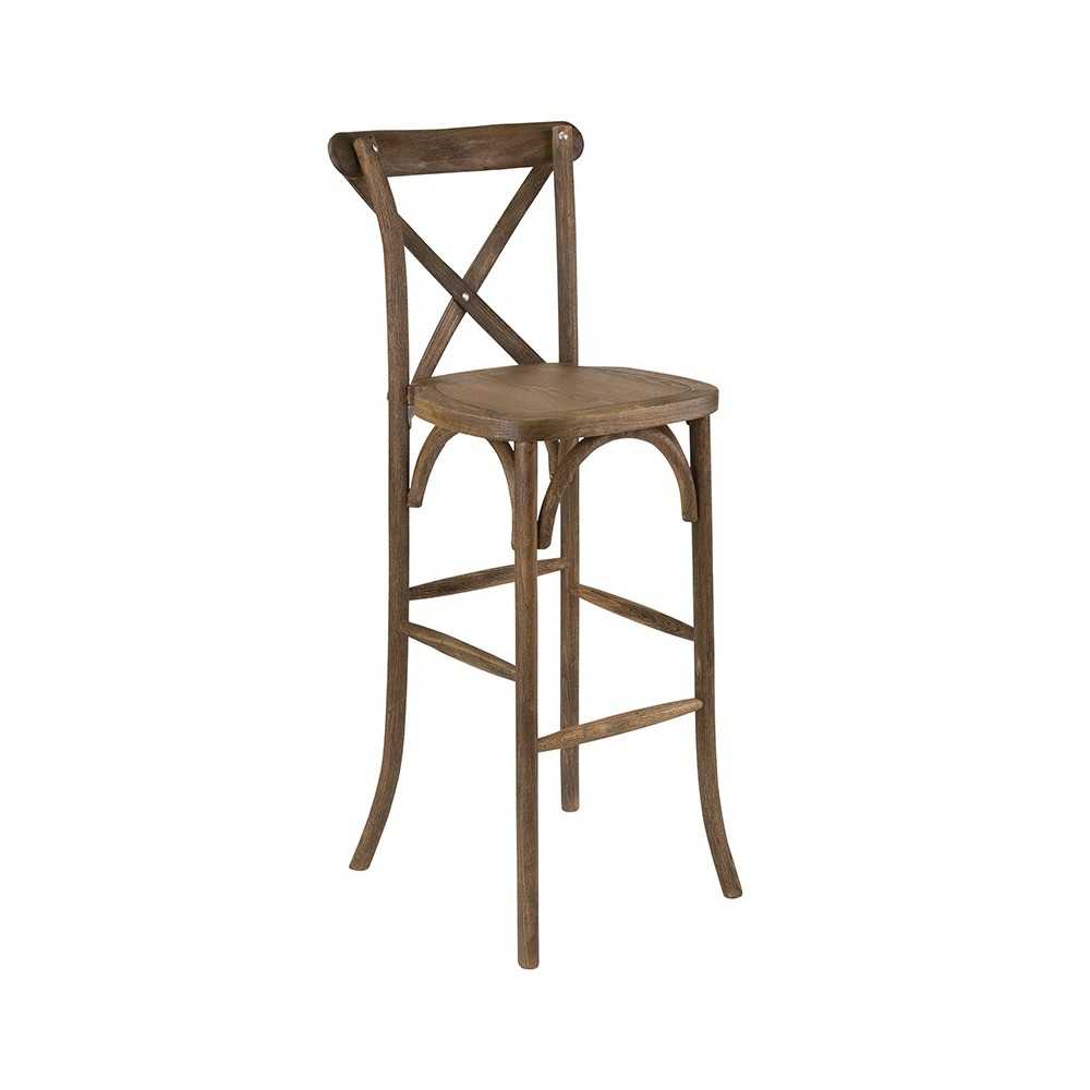 Dark Antique Wood Cross Back Barstool