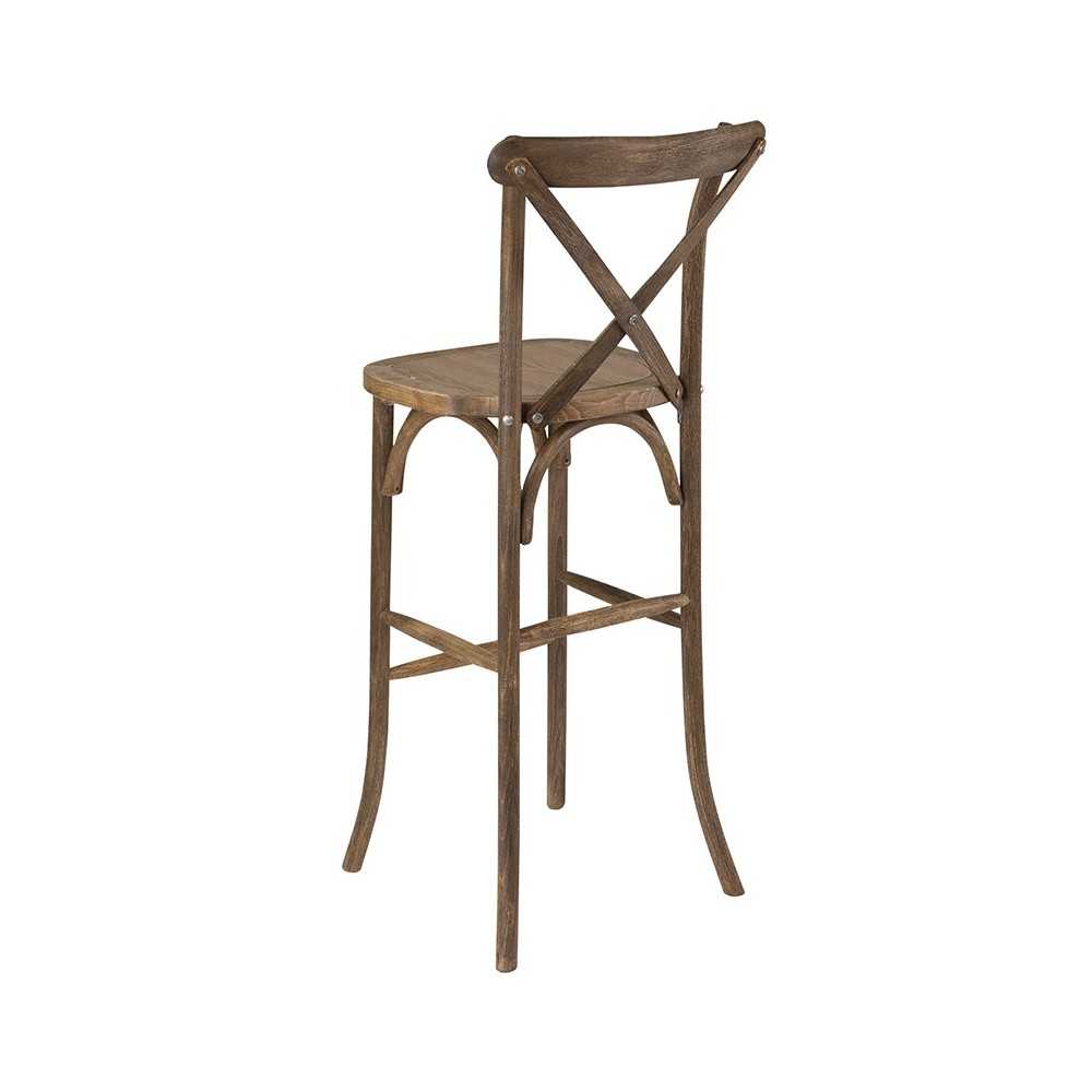 Dark Antique Wood Cross Back Barstool