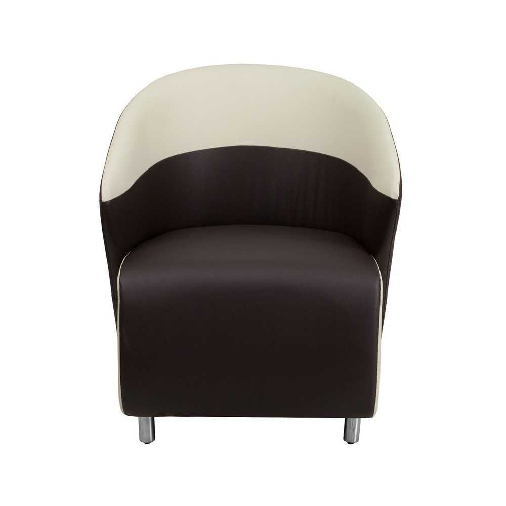 Dark Brown LeatherSoft Curved Barrel Back Lounge Chair with Beige Detailing