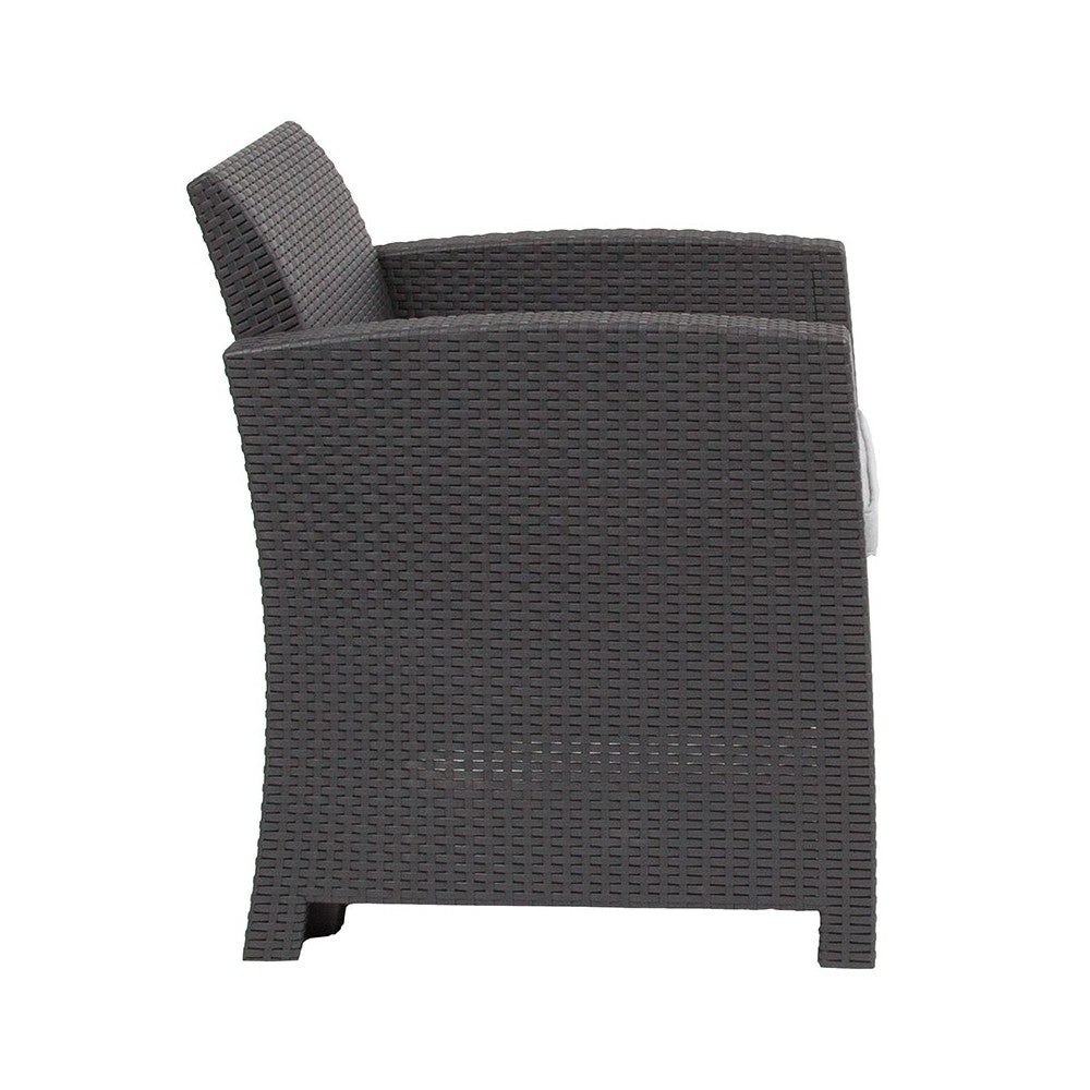 Dark Gray Faux Rattan Chair with All-Weather Light Gray Cushion