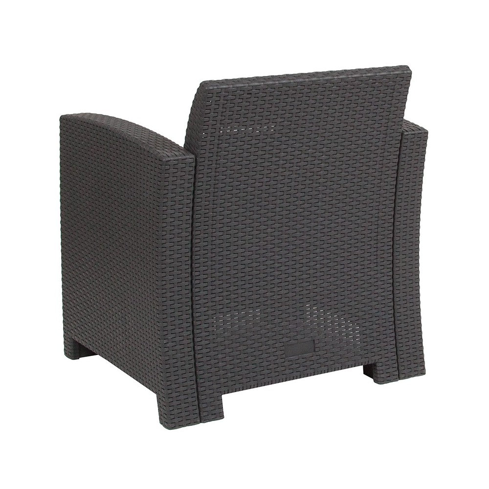 Dark Gray Faux Rattan Chair with All-Weather Light Gray Cushion