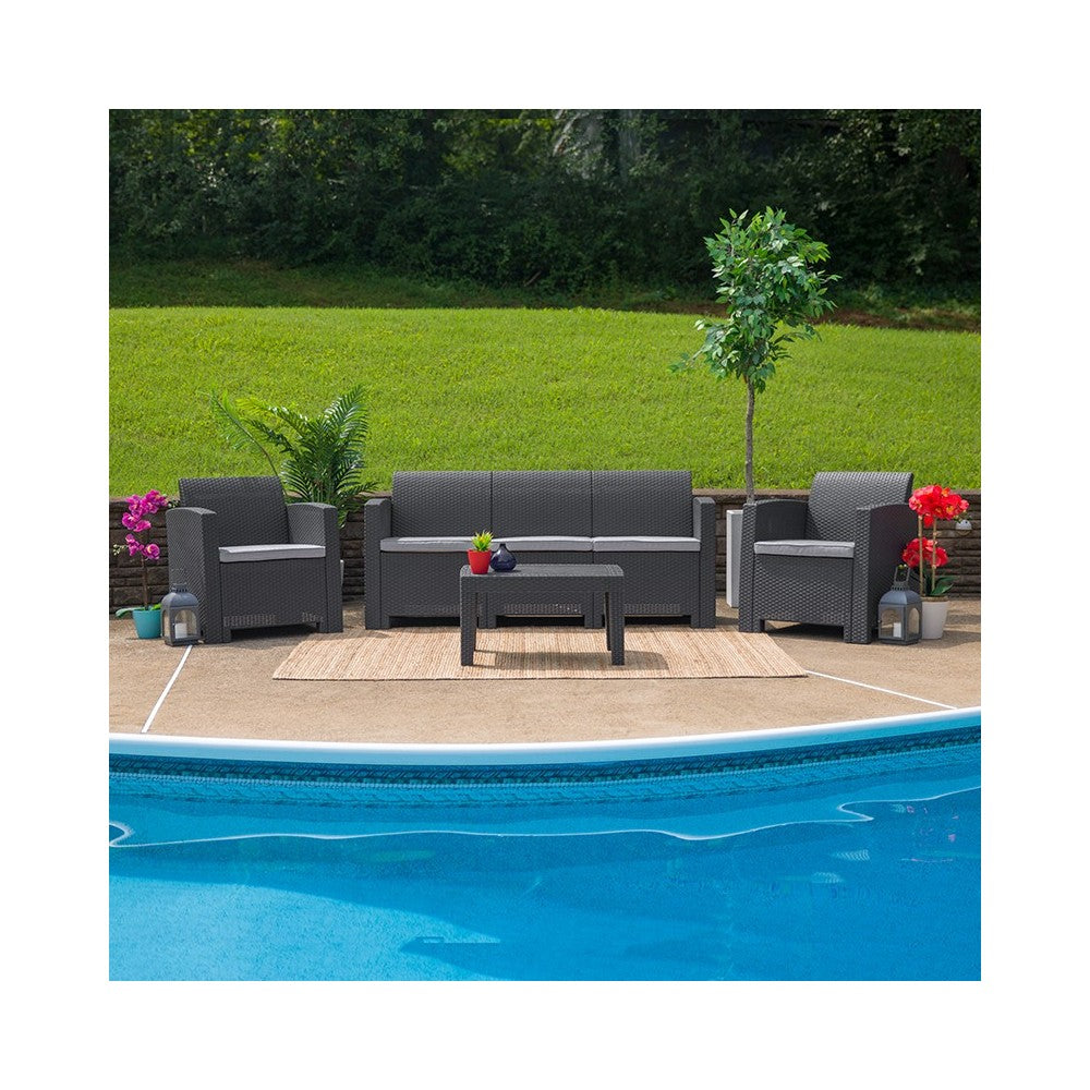 Dark Gray Faux Rattan Coffee Table