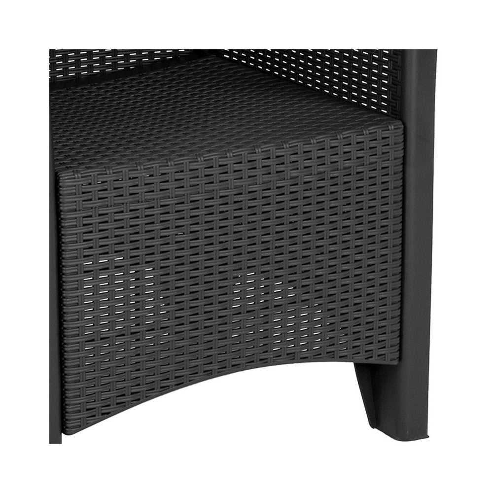 Dark Gray Faux Rattan Plastic Chair Set with Matching Side Table