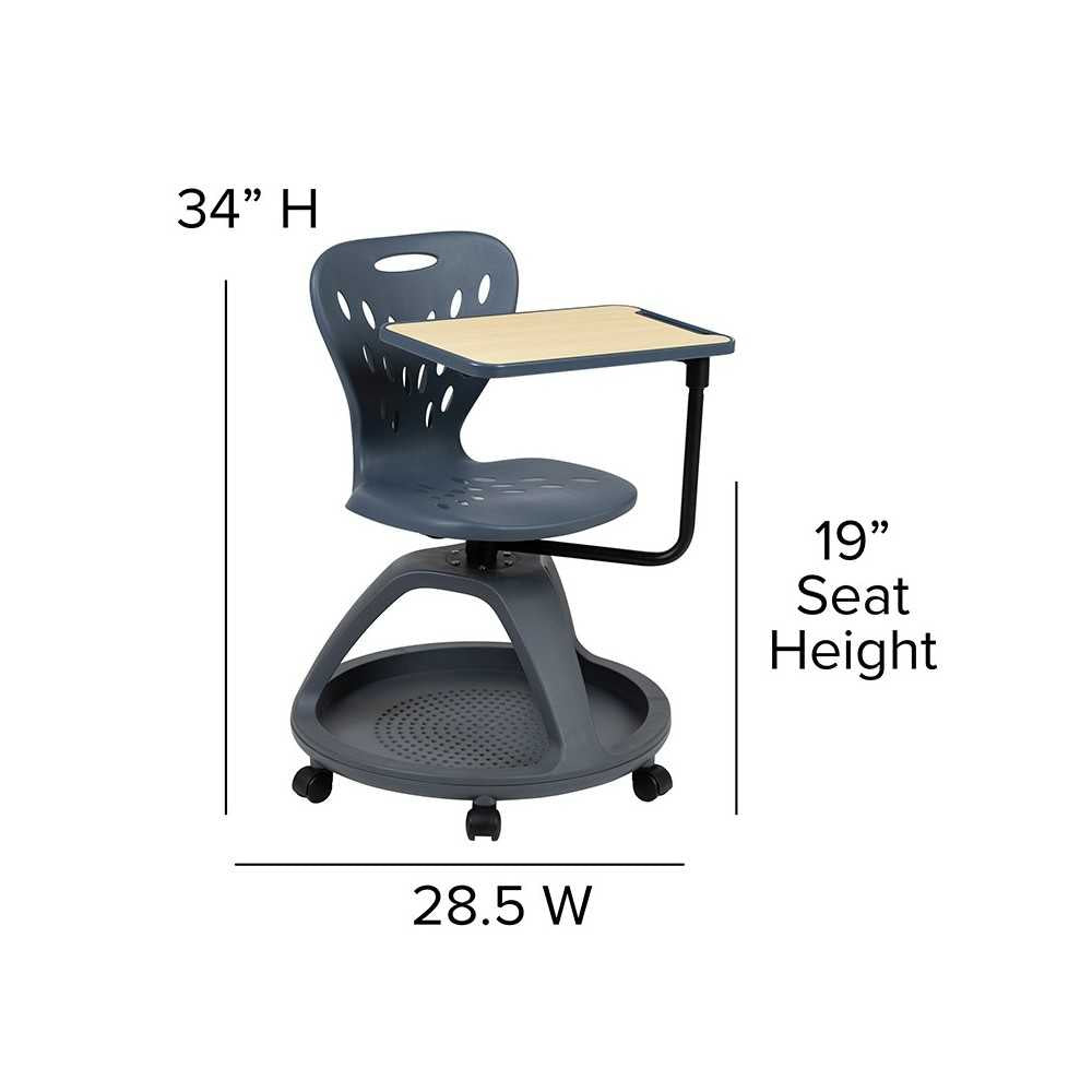 Dark Gray Mobile Desk Chair with 360 Degree Tablet Rotation and Under Seat Storage Cubby