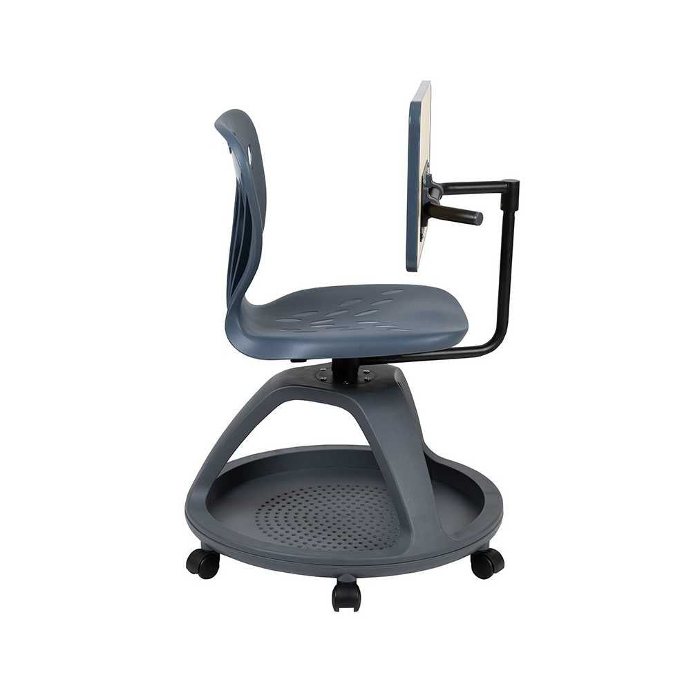 Dark Gray Mobile Desk Chair with 360 Degree Tablet Rotation and Under Seat Storage Cubby