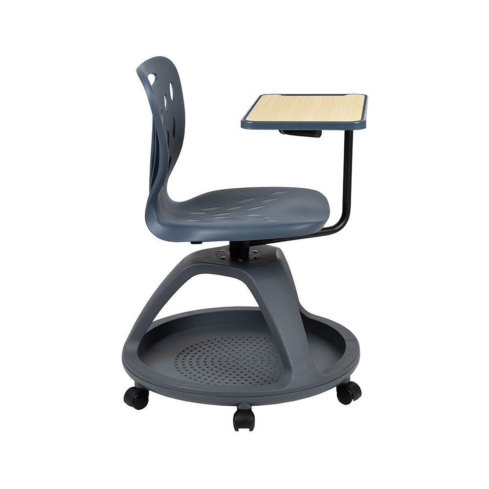 Dark Gray Mobile Desk Chair with 360 Degree Tablet Rotation and Under Seat Storage Cubby