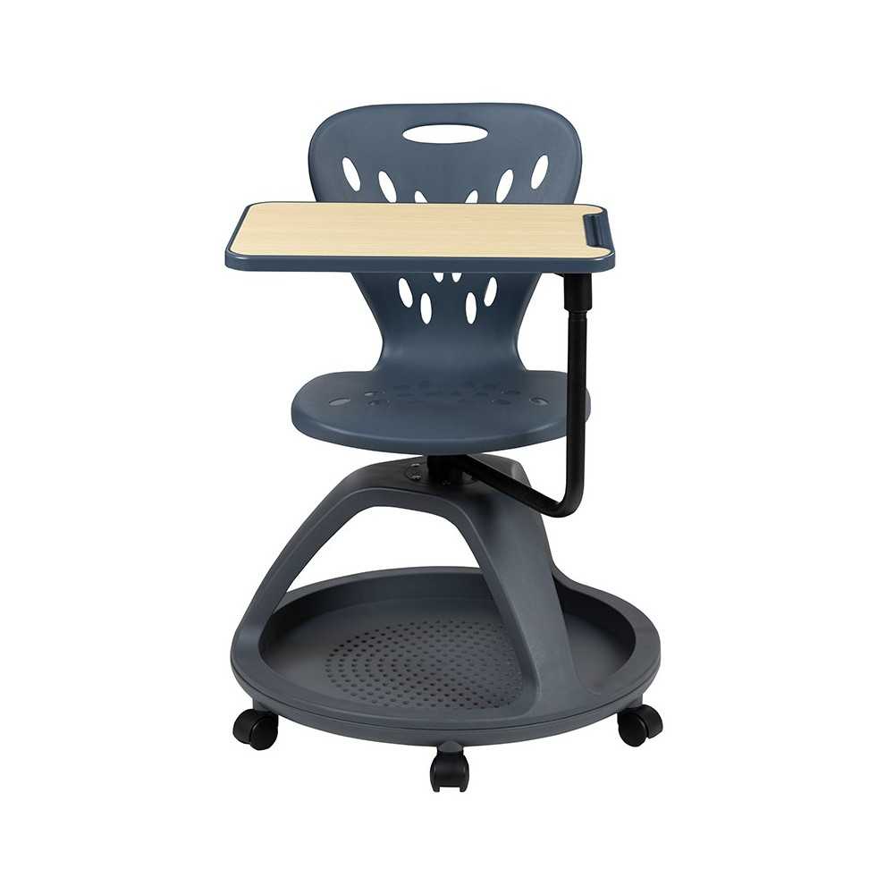 Dark Gray Mobile Desk Chair with 360 Degree Tablet Rotation and Under Seat Storage Cubby