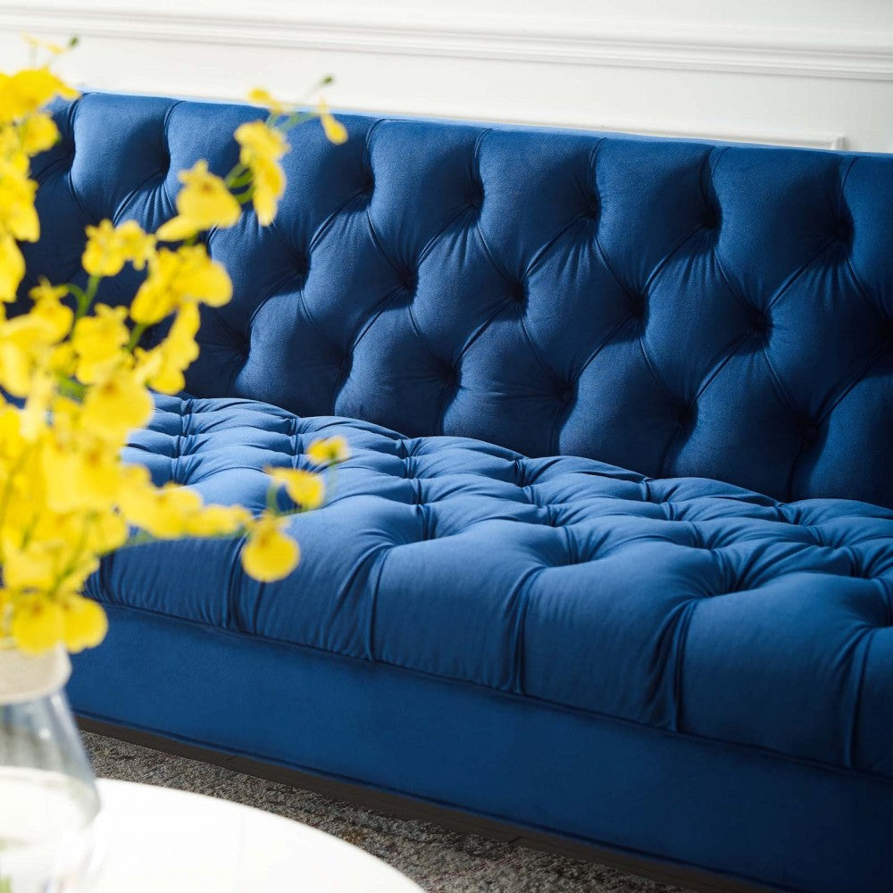 Delight Tufted Button Performance Velvet Sofa, Navy