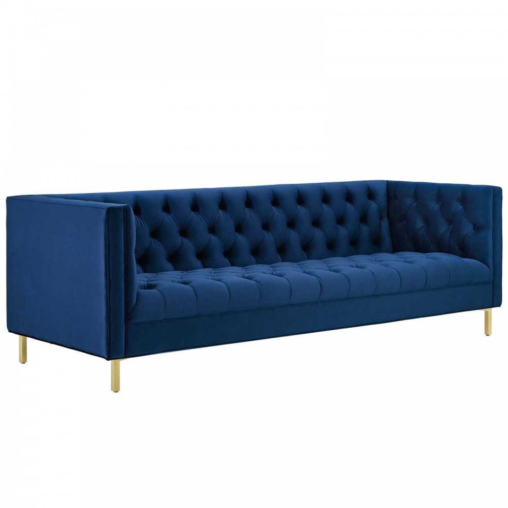 Delight Tufted Button Performance Velvet Sofa, Navy