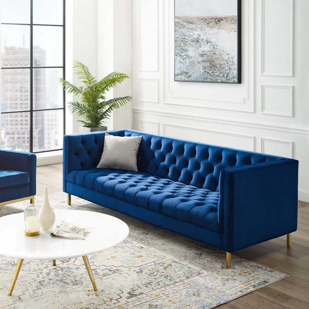 Delight Tufted Button Performance Velvet Sofa, Navy